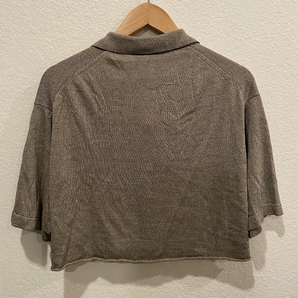 Saks 5th Ave | 100% Silk | Popover Drop Shoulder Crop Top | Taupe/ Gray | Medium